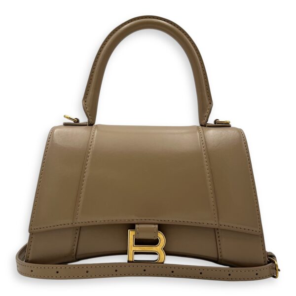 Hourglass Small Beige Top Handle Bag in Calfskin, Gold hardware - Image 14