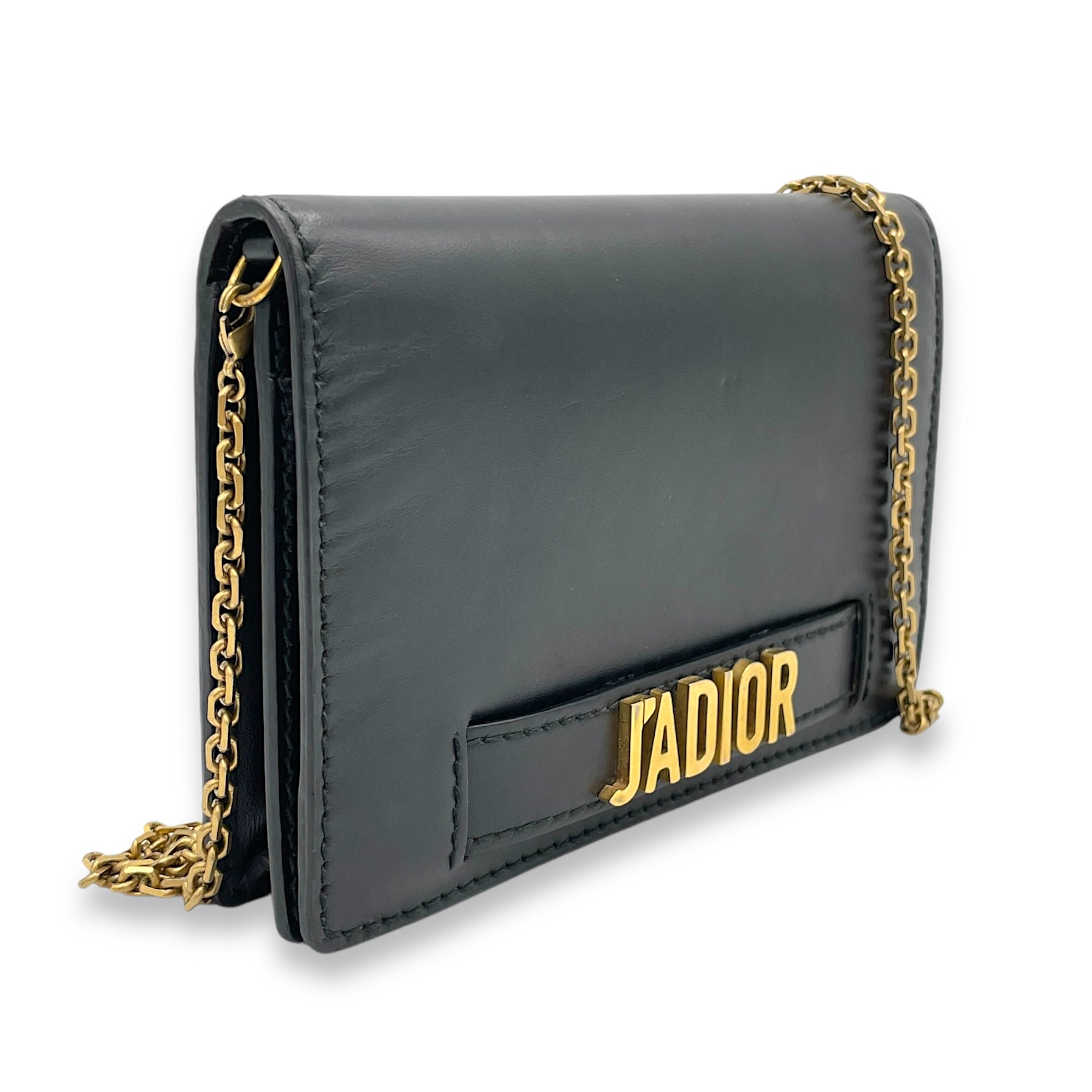 J'adior Black Wallet On Chain in Calfskin, Brushed Gold hardware - Image 4