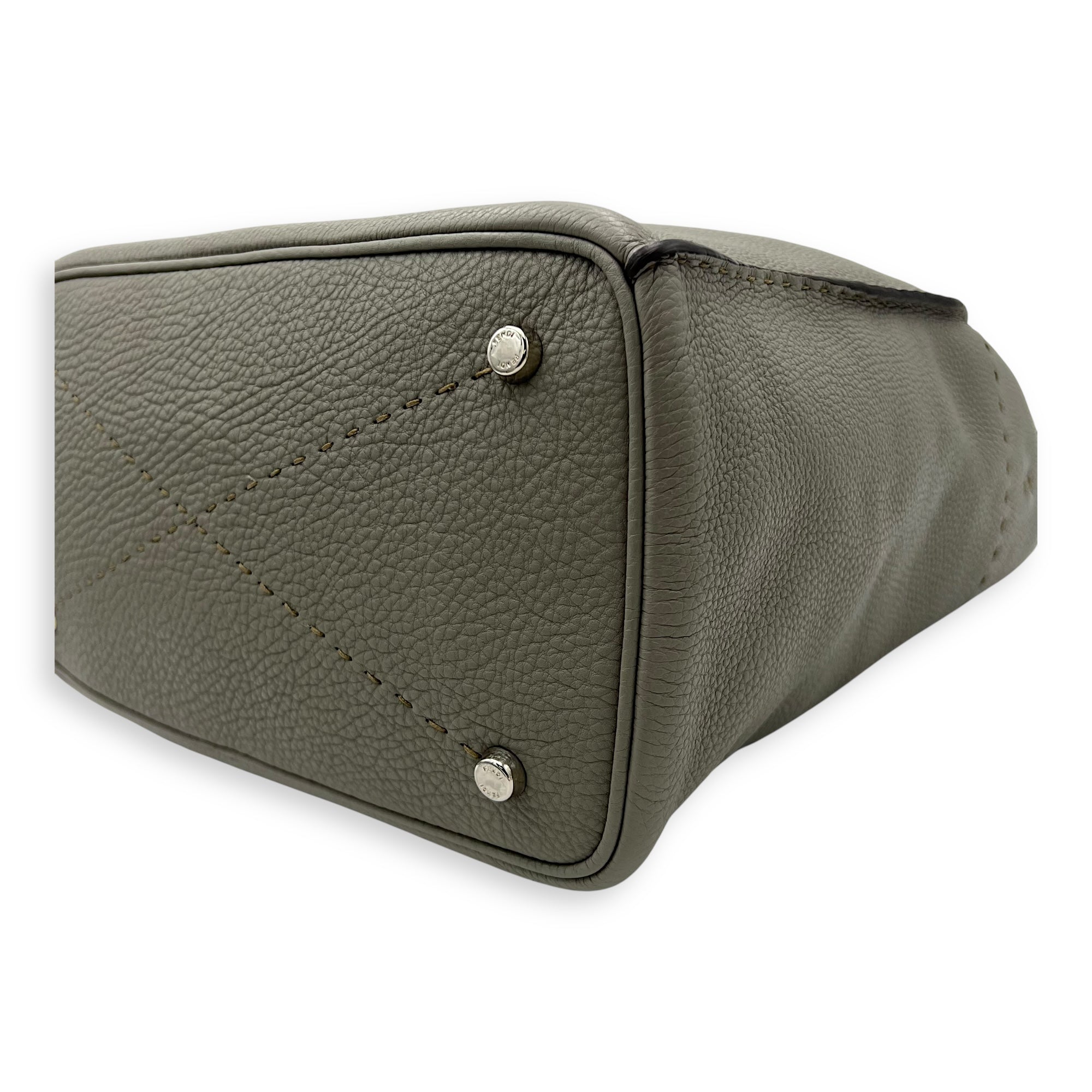 Selleria Anna Grey Bucket Bag in Calfskin, Silver hardware - Image 8