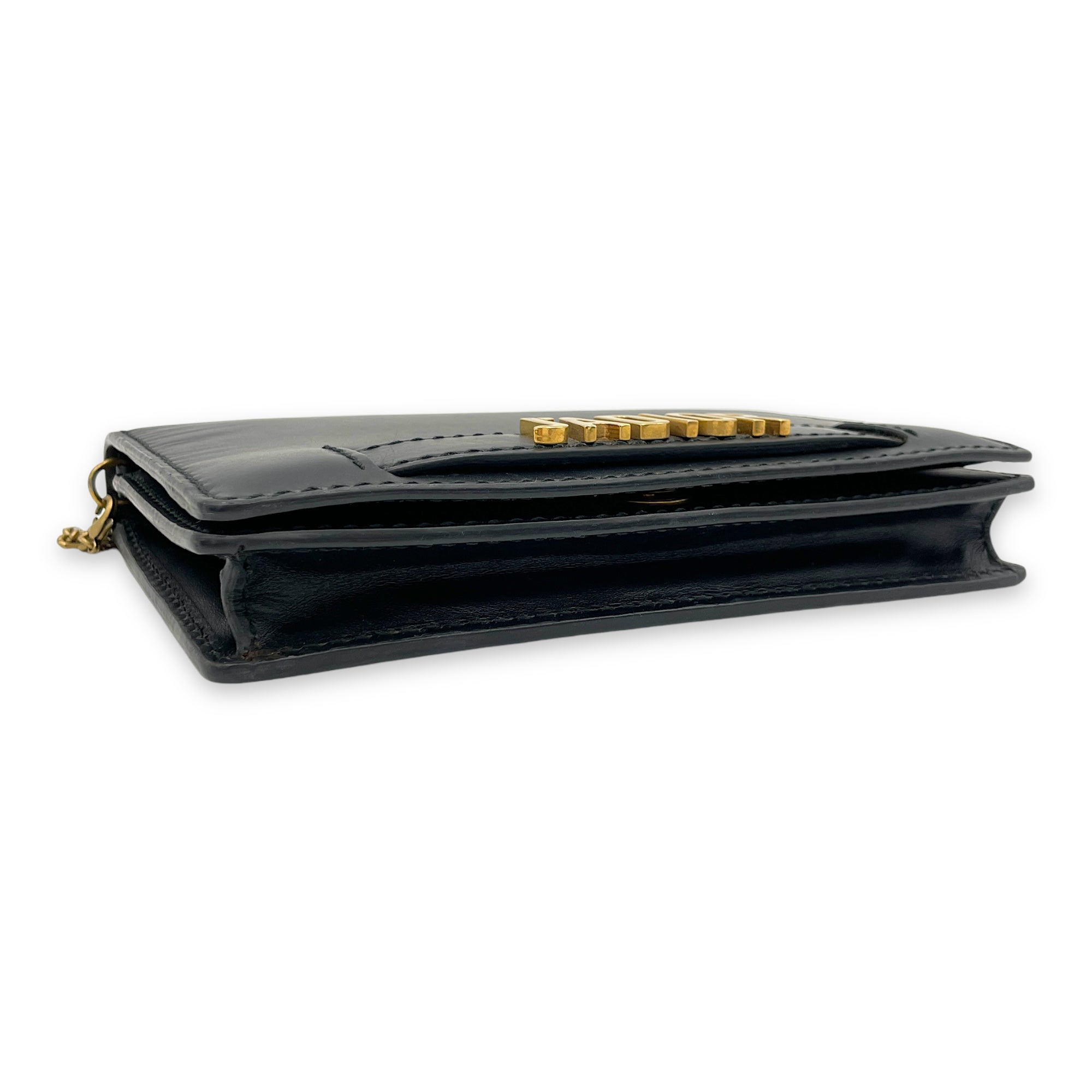 J'adior Black Wallet On Chain in Calfskin, Brushed Gold hardware - Image 6