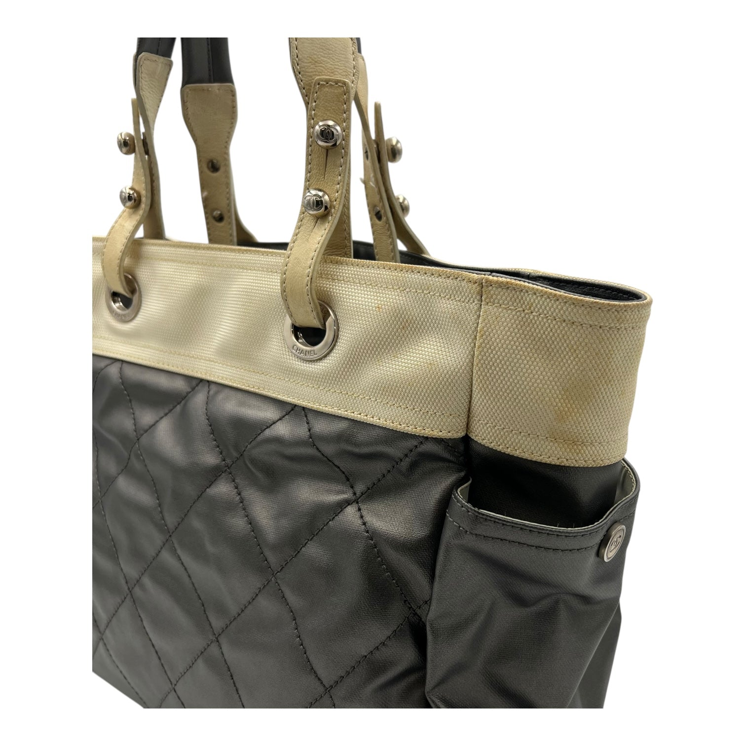 Paris Biarritz Large Grey Tote Bag in Coated Canvas, Silver hardware - Image 12