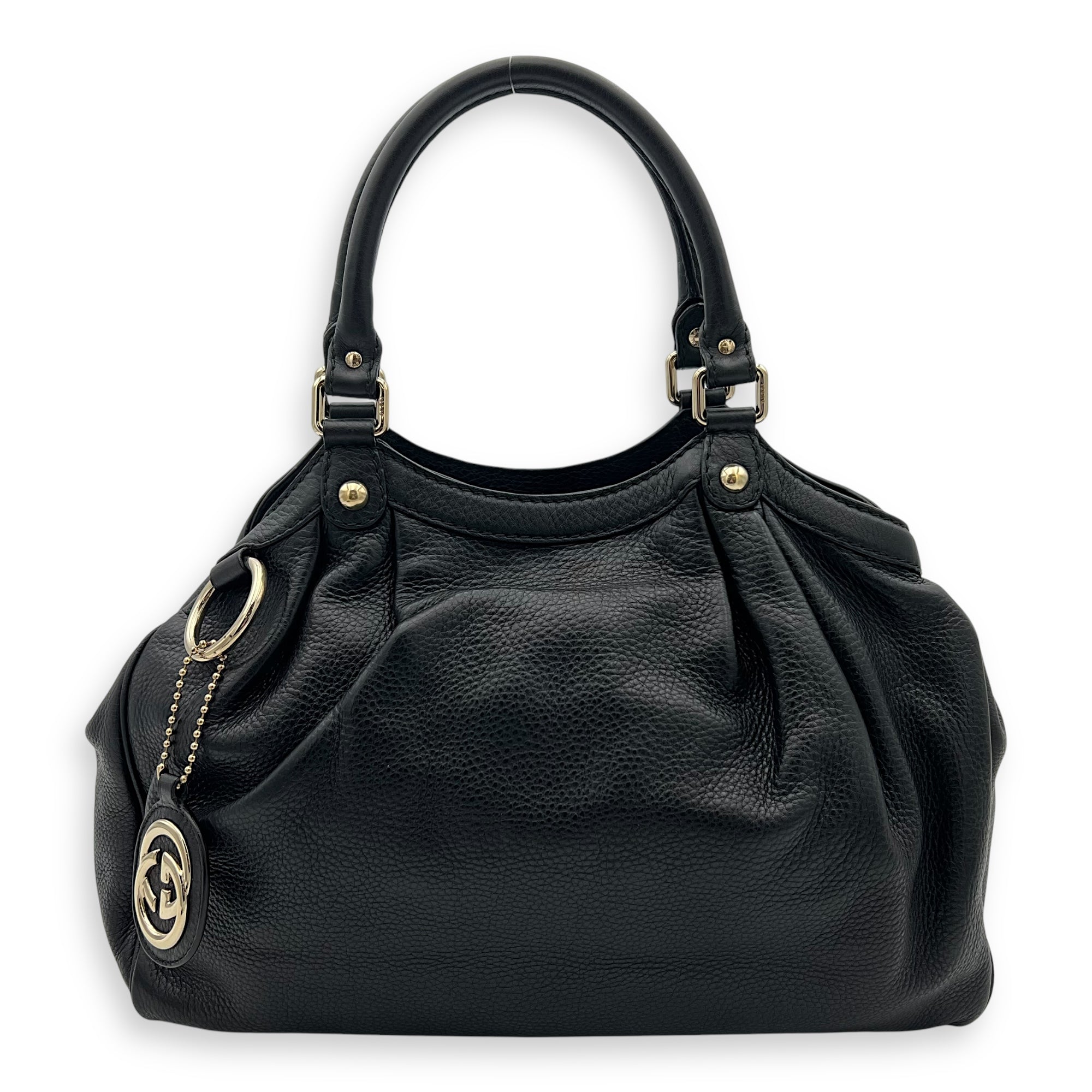 Sukey Black Top Handle Bag in Calfskin, Light Gold hardware