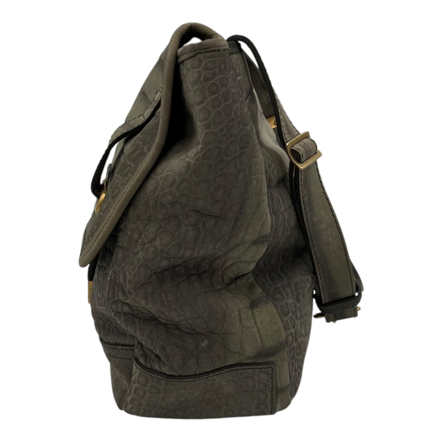 Besace Shoulder Bag Grey in Crocodile Embossed Calfskin, Gold hardware - Image 4