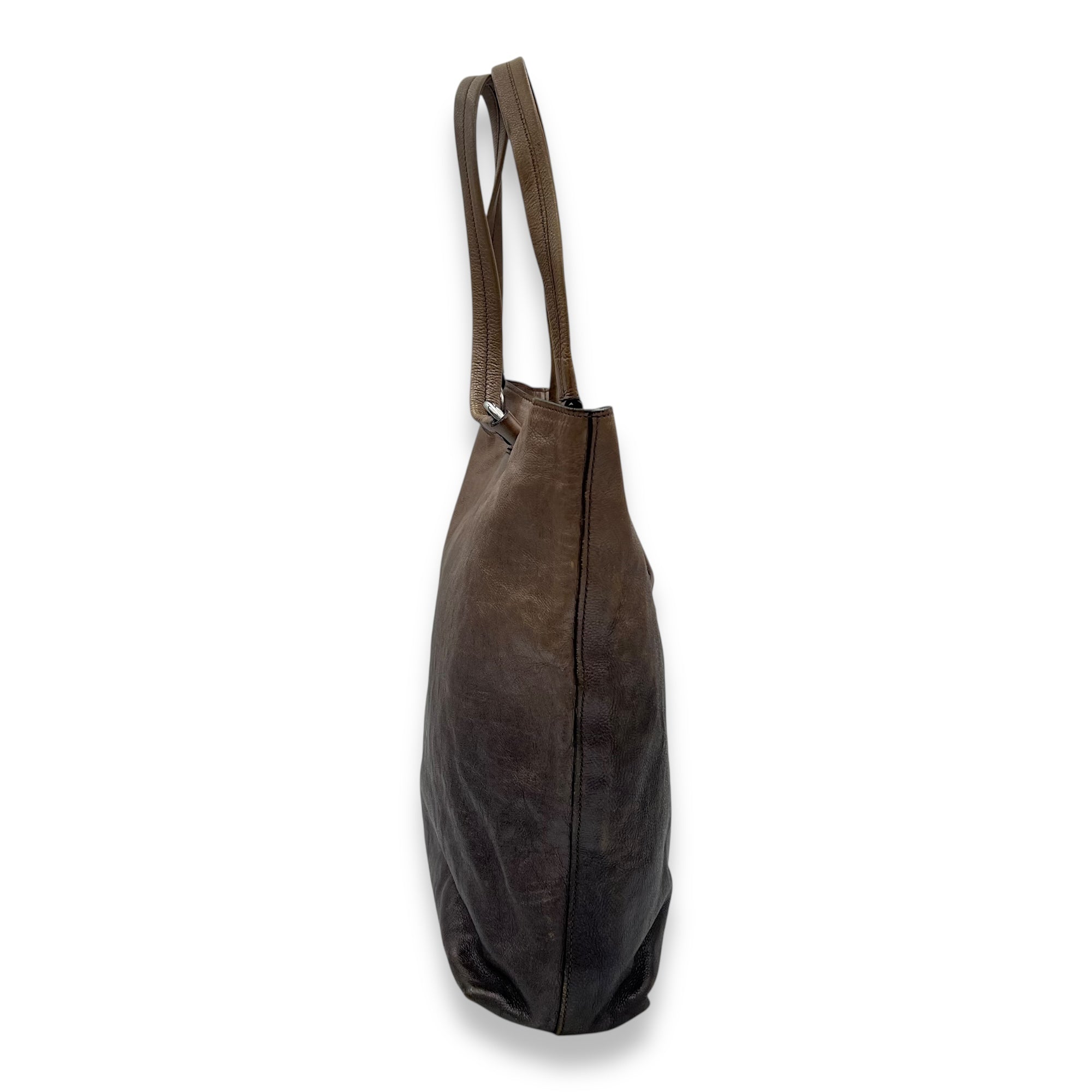 Vitello Shine Brown Tote Bag in Calfskin, Silver hardware - Image 4