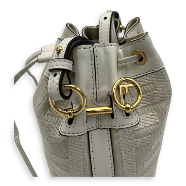 Mon Tresor Mini White Bucket Bag in Canvas, Silver hardware - Image 13