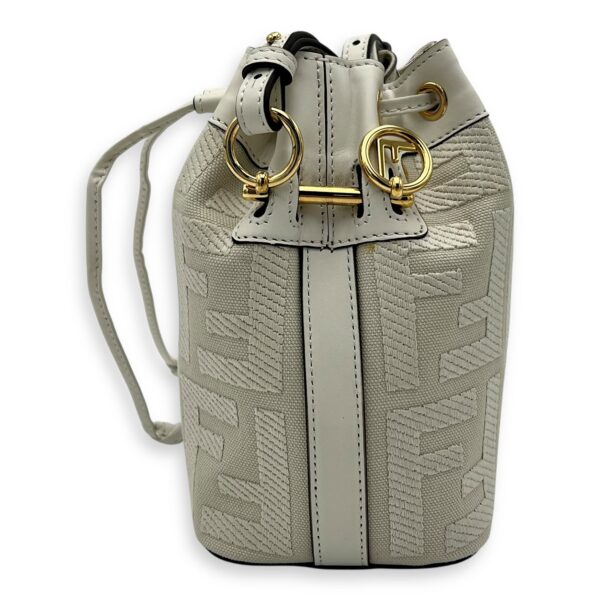 Mon Tresor Mini White Bucket Bag in Canvas, Silver hardware - Image 5