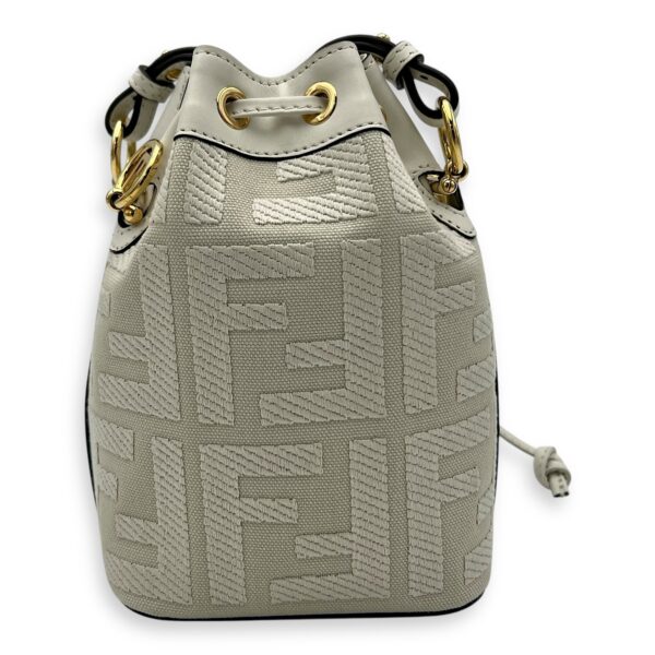 Mon Tresor Mini White Bucket Bag in Canvas, Silver hardware - Image 3