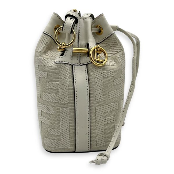 Mon Tresor Mini White Bucket Bag in Canvas, Silver hardware - Image 4