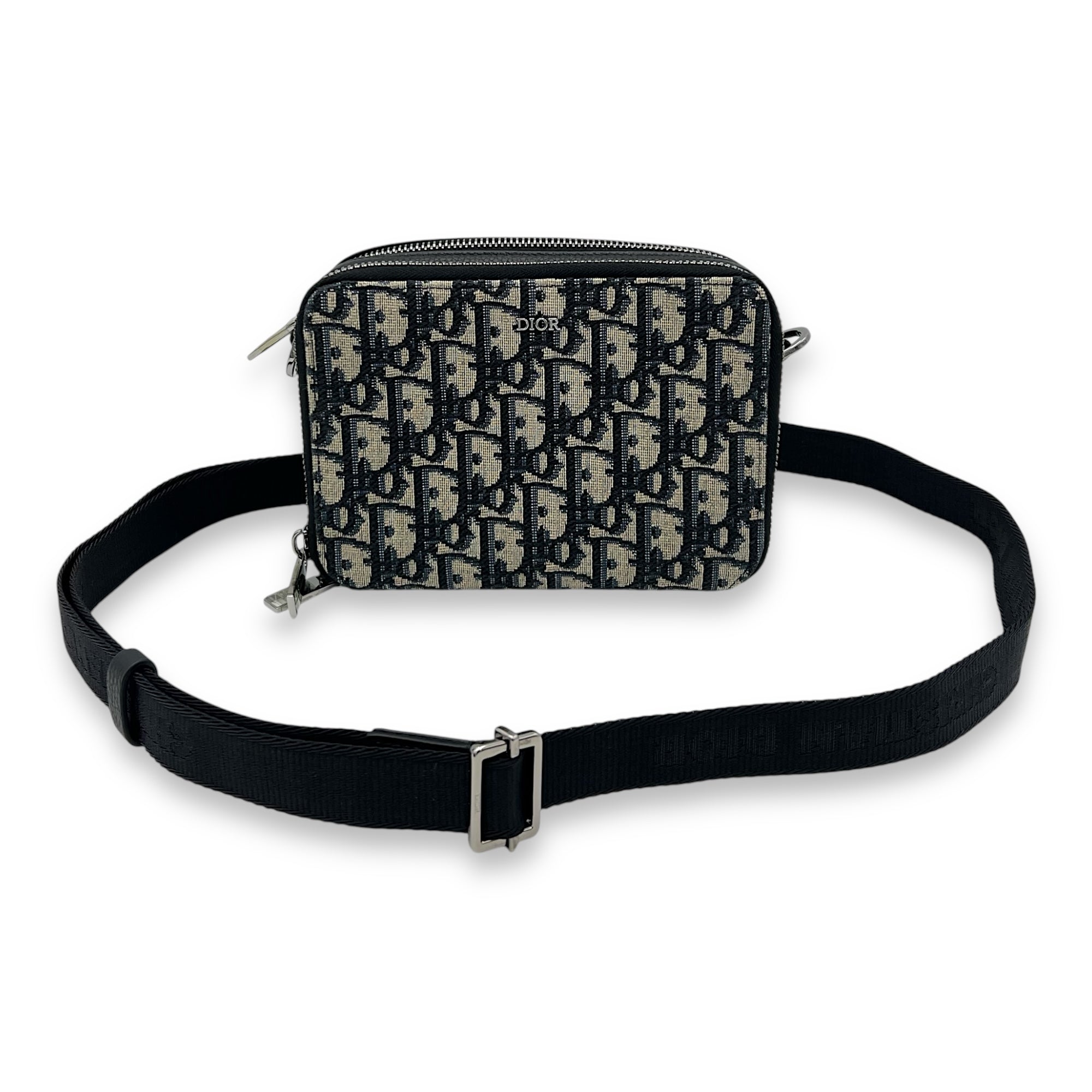Zipped Pouch Oblique Blue Crossbody Bag in Jacquard, Silver hardware - Image 8