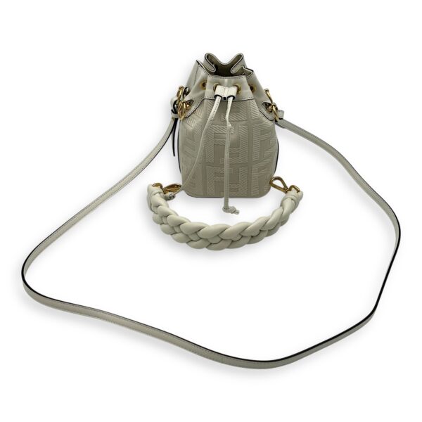 Mon Tresor Mini White Bucket Bag in Canvas, Silver hardware - Image 17