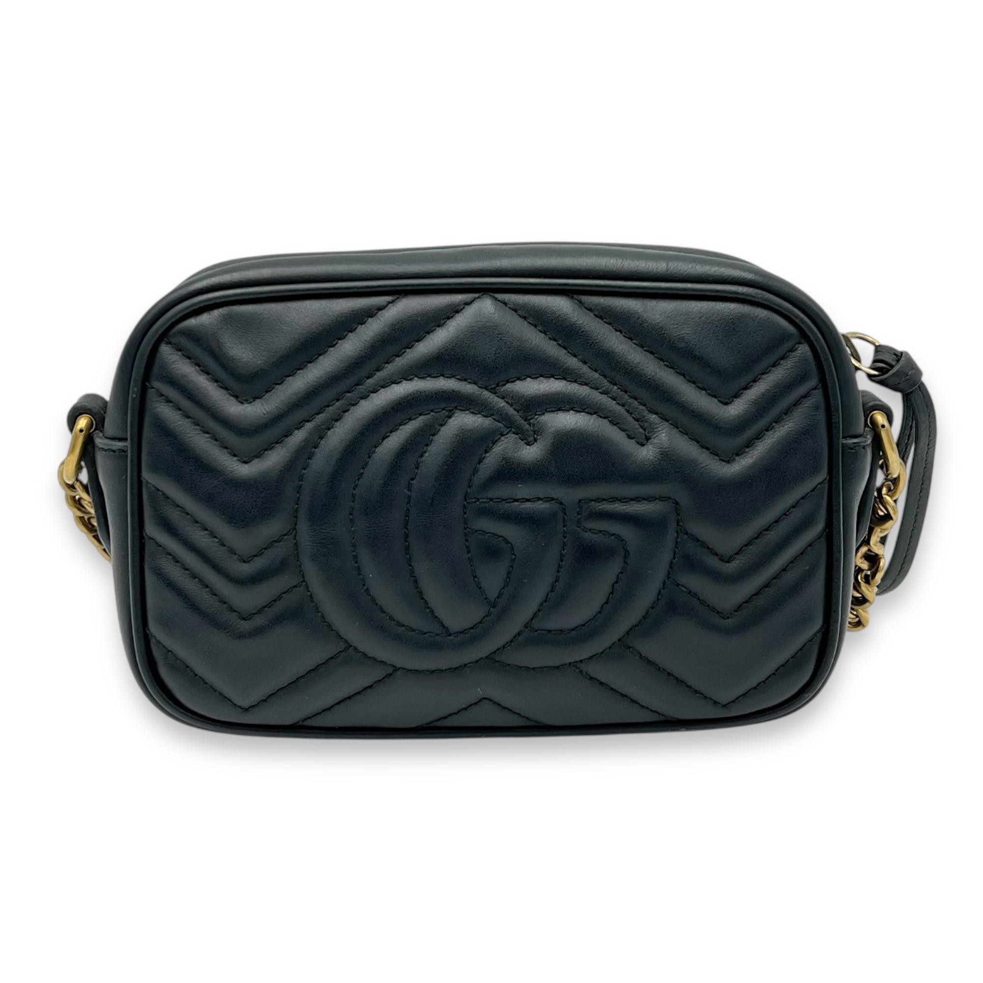 GG Marmont Crossbody Bag Mini Black in Calfskin, Gold hardware - Image 3