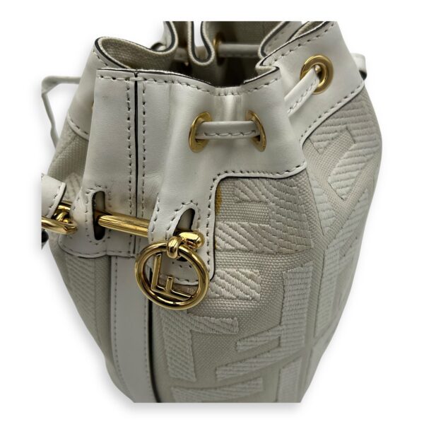 Mon Tresor Mini White Bucket Bag in Canvas, Silver hardware - Image 12