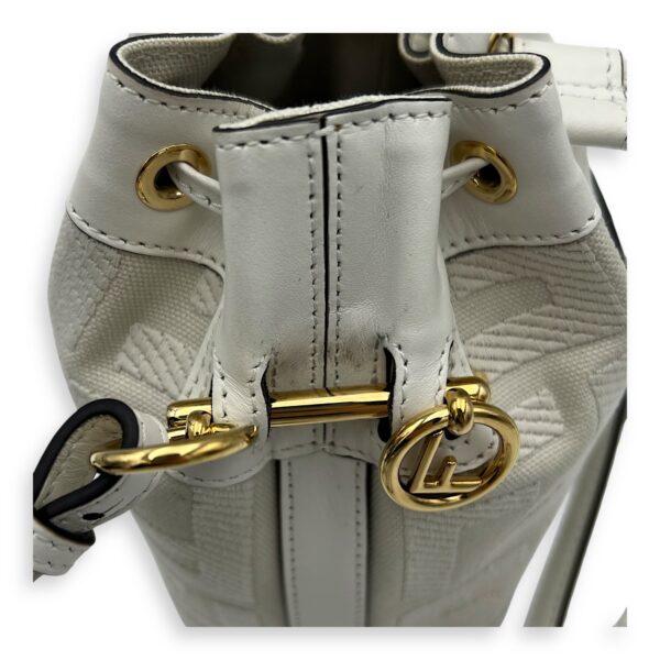 Mon Tresor Mini White Bucket Bag in Canvas, Silver hardware - Image 11