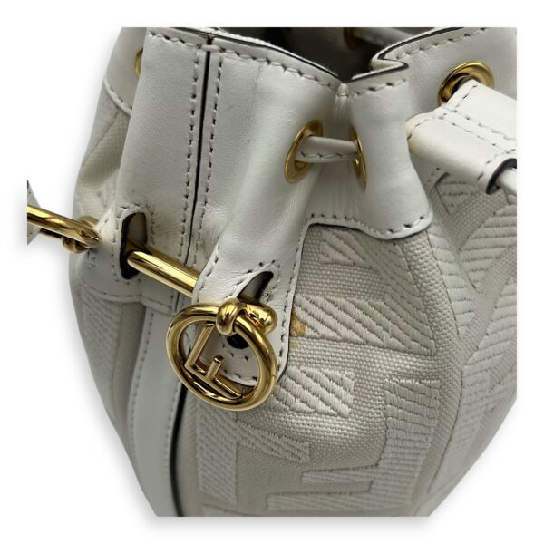 Mon Tresor Mini White Bucket Bag in Canvas, Silver hardware - Image 10