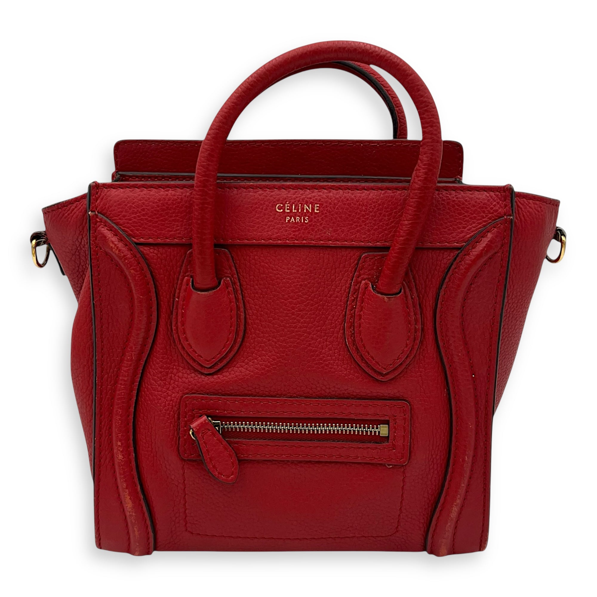 Luggage Nano Red Top Handle Bag in Calfskin, Gold hardware