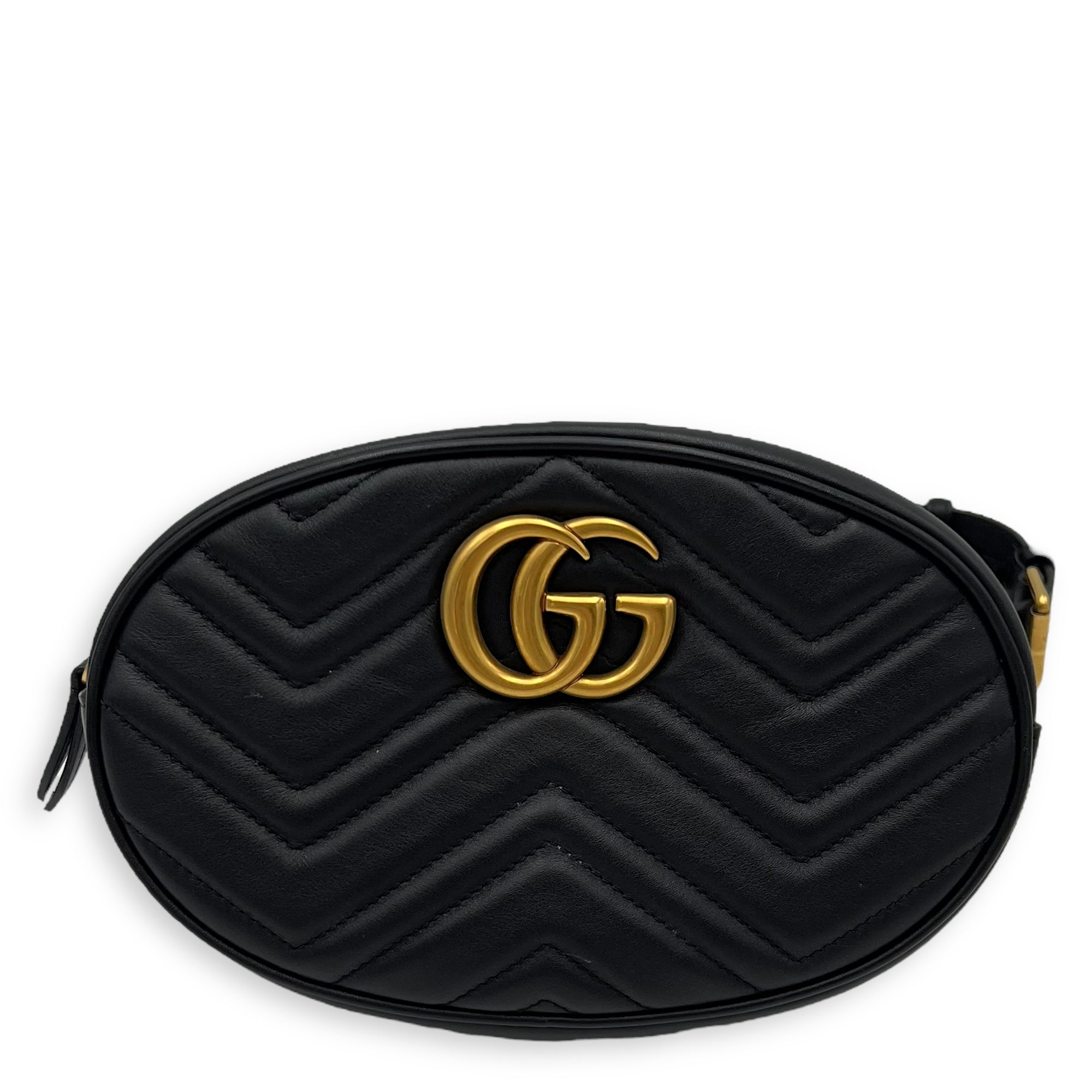 GG Marmont 85 Black Belt Bag in Calfskin, Gold hardware