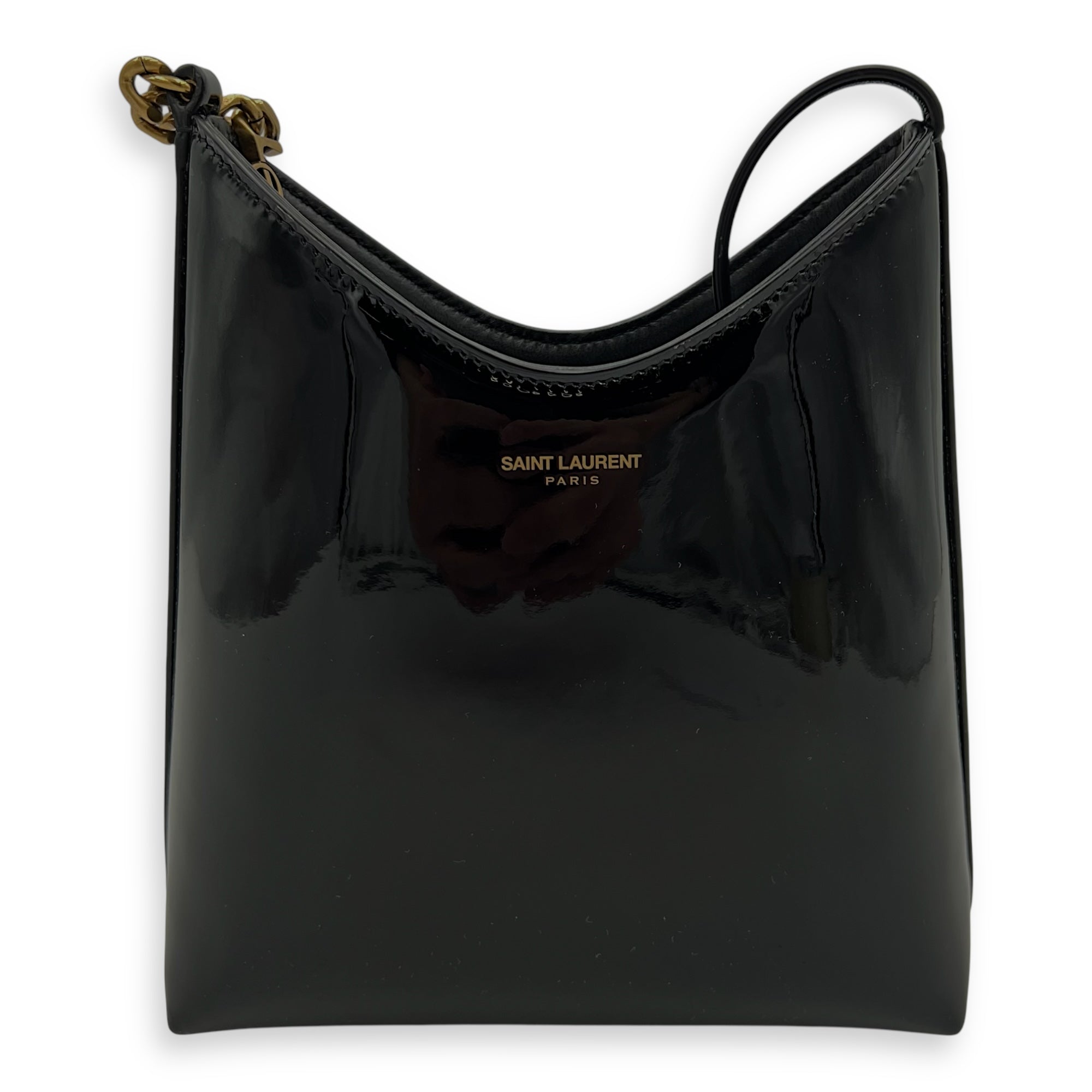 Logo Bucket Bag Black in Patent Leather, Gold hardware