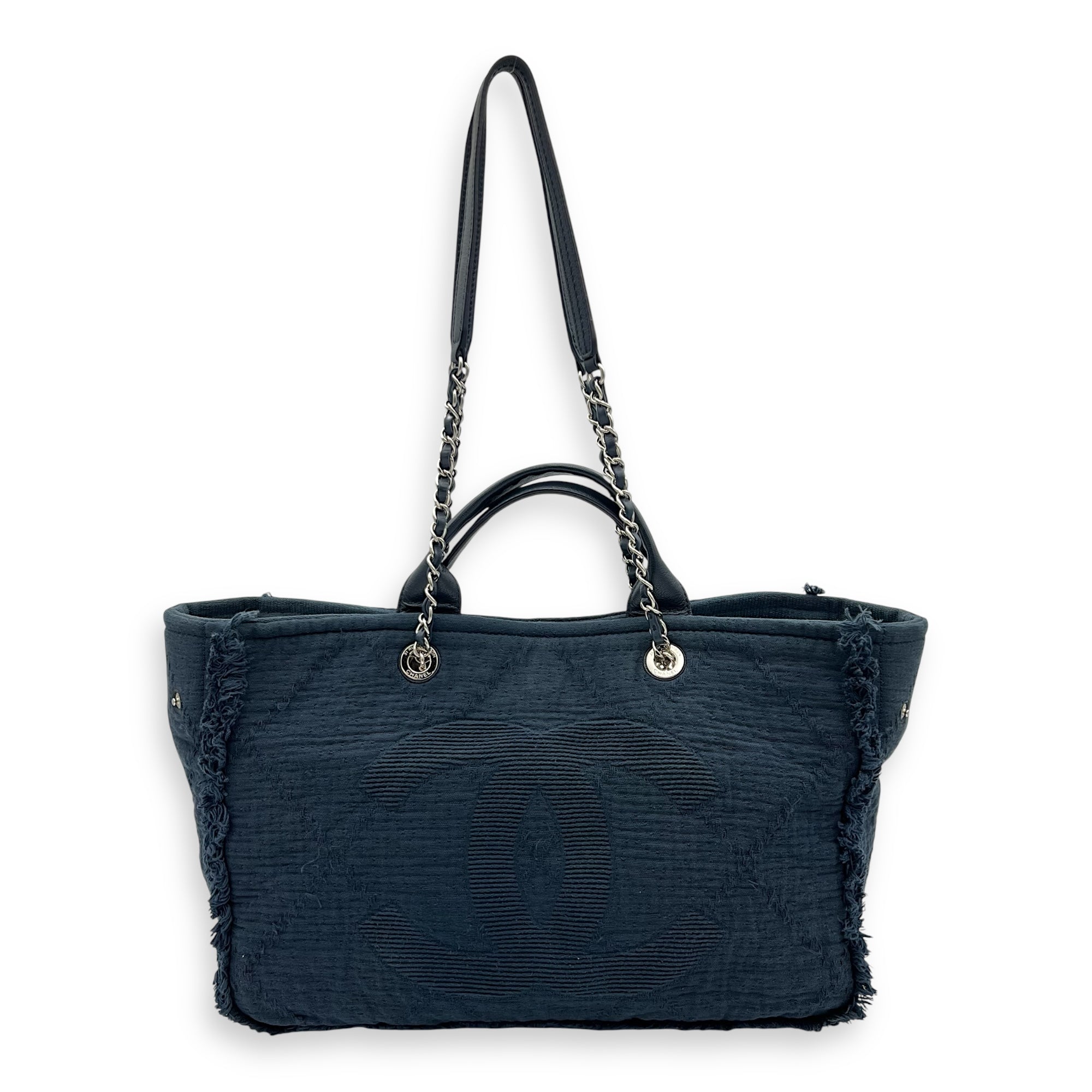 Deauville Tote Bag Blue in Fabric, Silver hardware - Image 11
