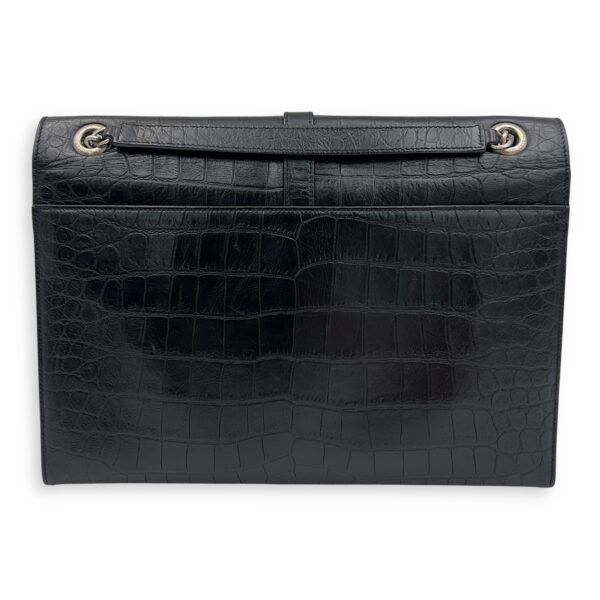 Envelope Shoulder Bag Black in Crocodile Embossed Calfskin, Silver hardware - Image 3