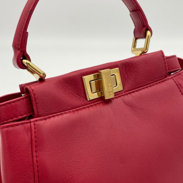 Peekaboo Red Top Handle Bag in Calfskin, Gold hardware - Image 7