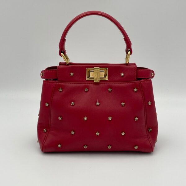 Peekaboo Red Top Handle Bag in Calfskin, Gold hardware - Image 3